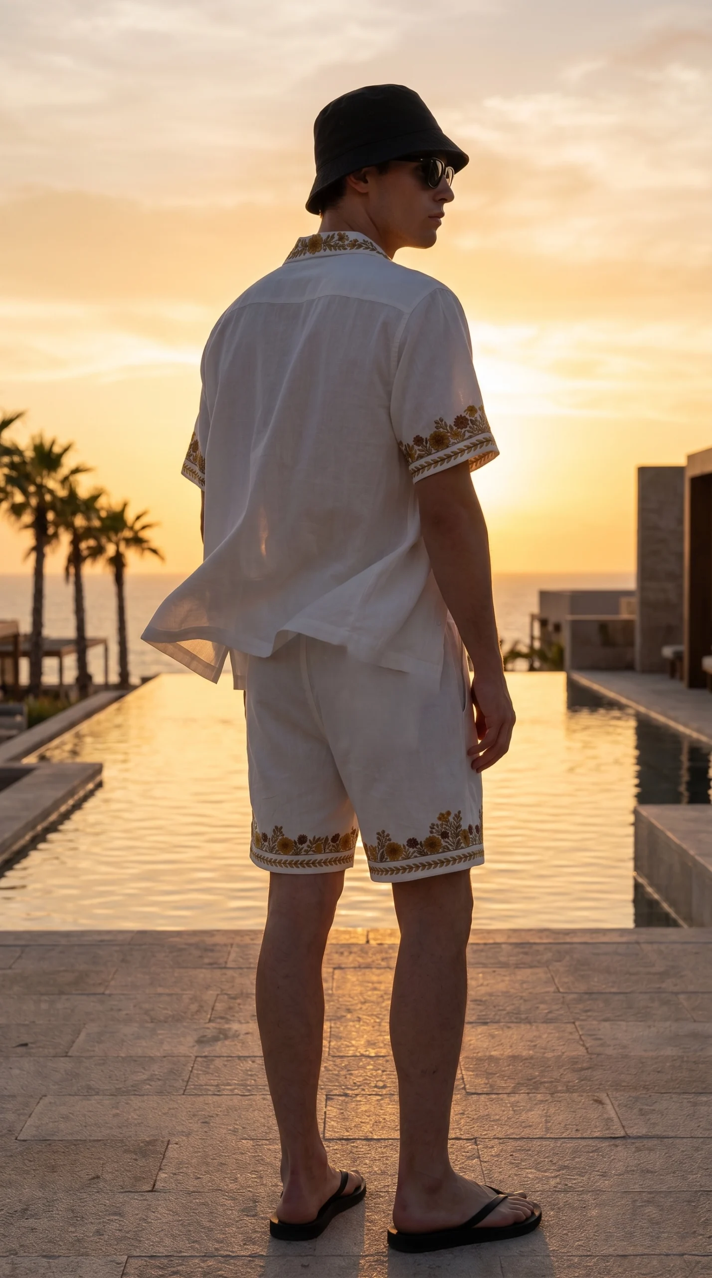 White Embroidered Linen Cotton Cuban Collar Shirt and short Co-Ord Set for Men by Liibula