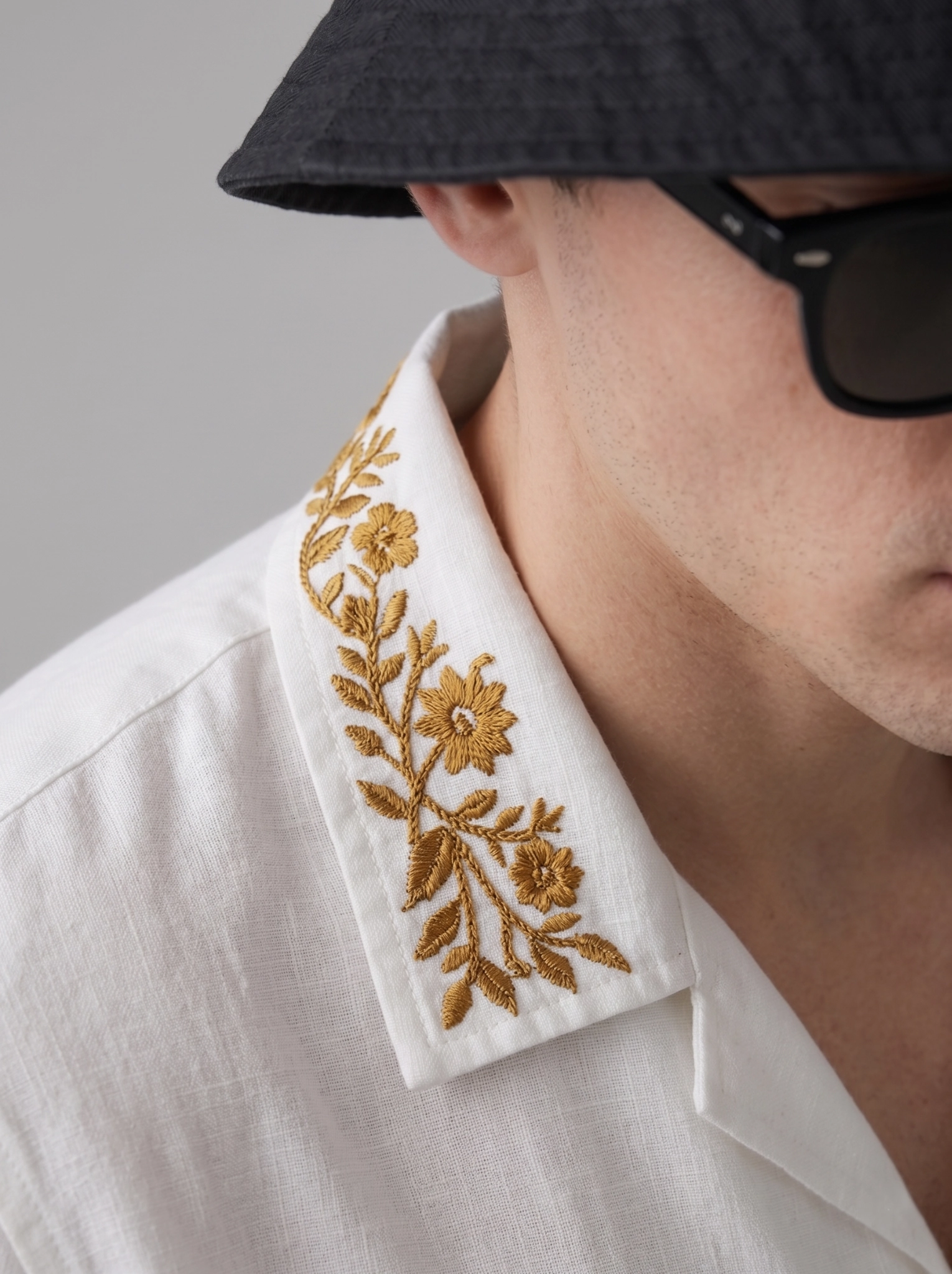 White Embroidered Linen Cotton Cuban Collar Shirt and Pant Co-Ord Set for Men by Liibula