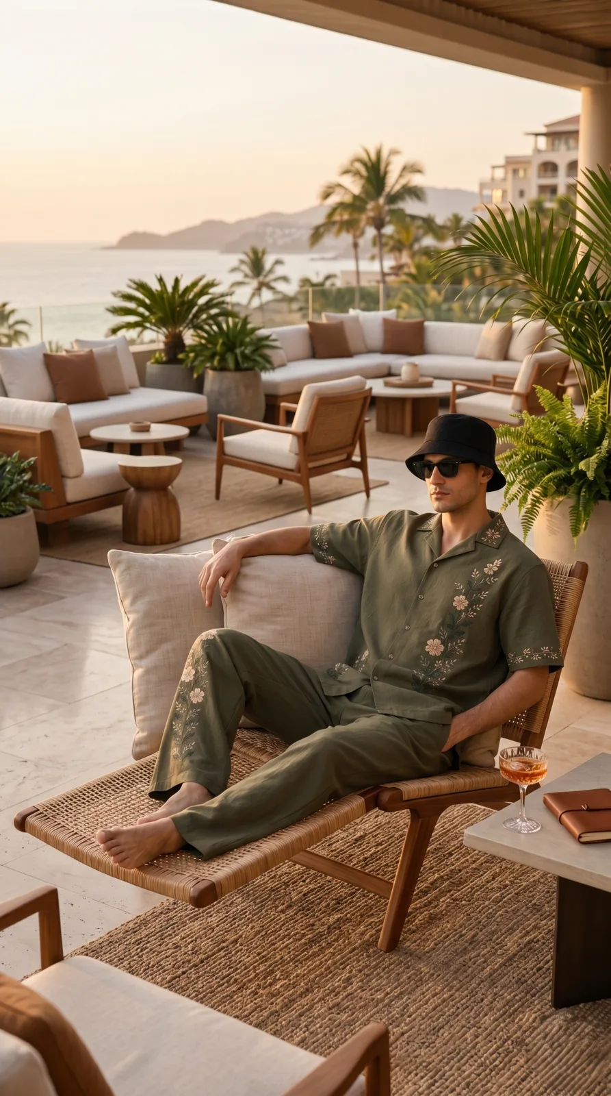 Mens-Olive-Green-Floral-Embroidered-Resort-Wear-Shirt-and-Pant-Set (3)