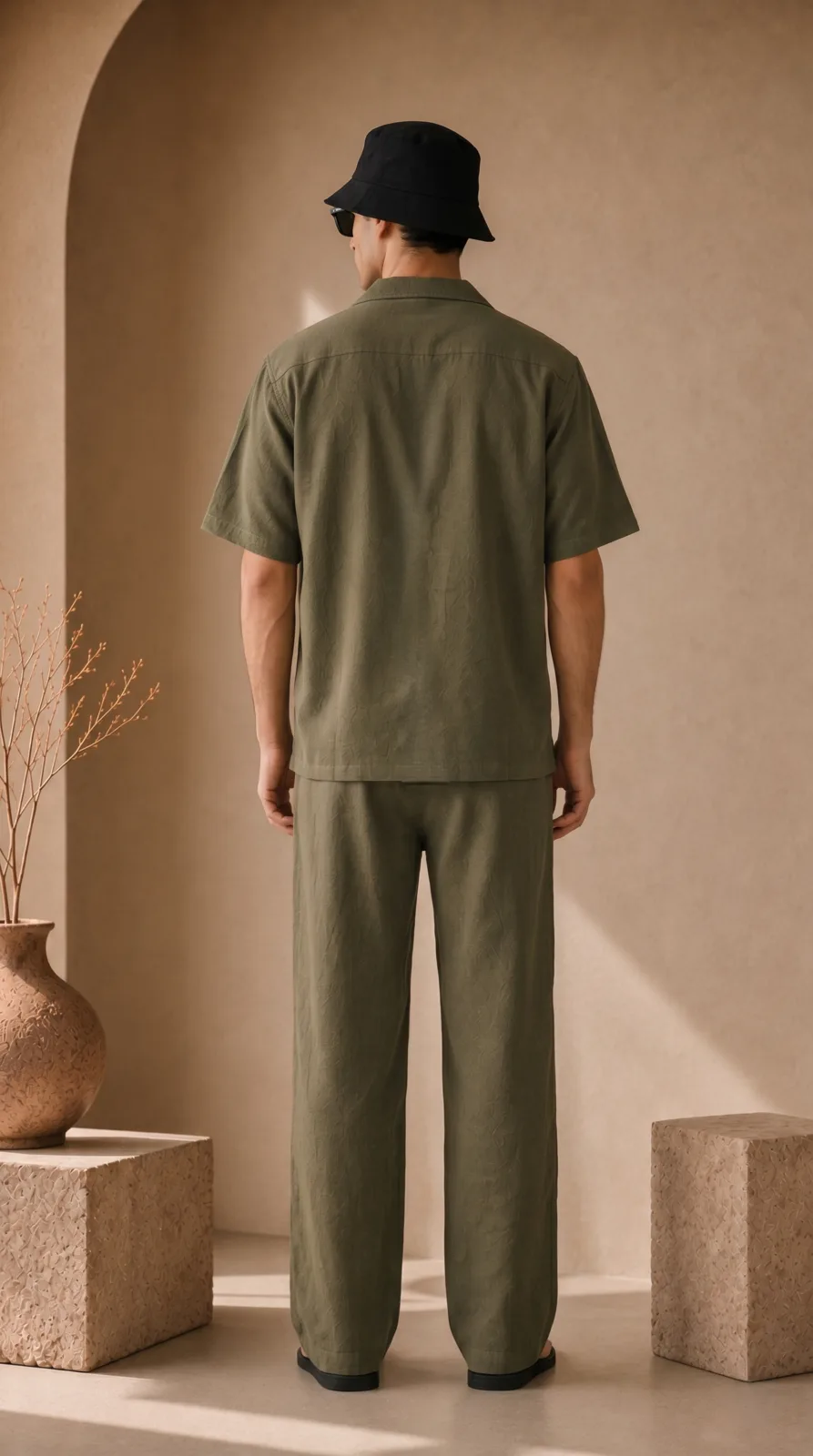 Mens-Olive-Green-Floral-Embroidered-Resort-Wear-Shirt-and-Pant-Set (3)