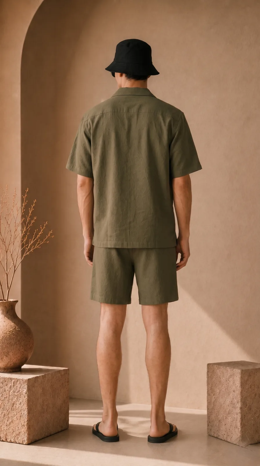 Mens-Olive-Green-Floral-Embroidered-Resort-Wear-Shirt-and-Short-Set (2)