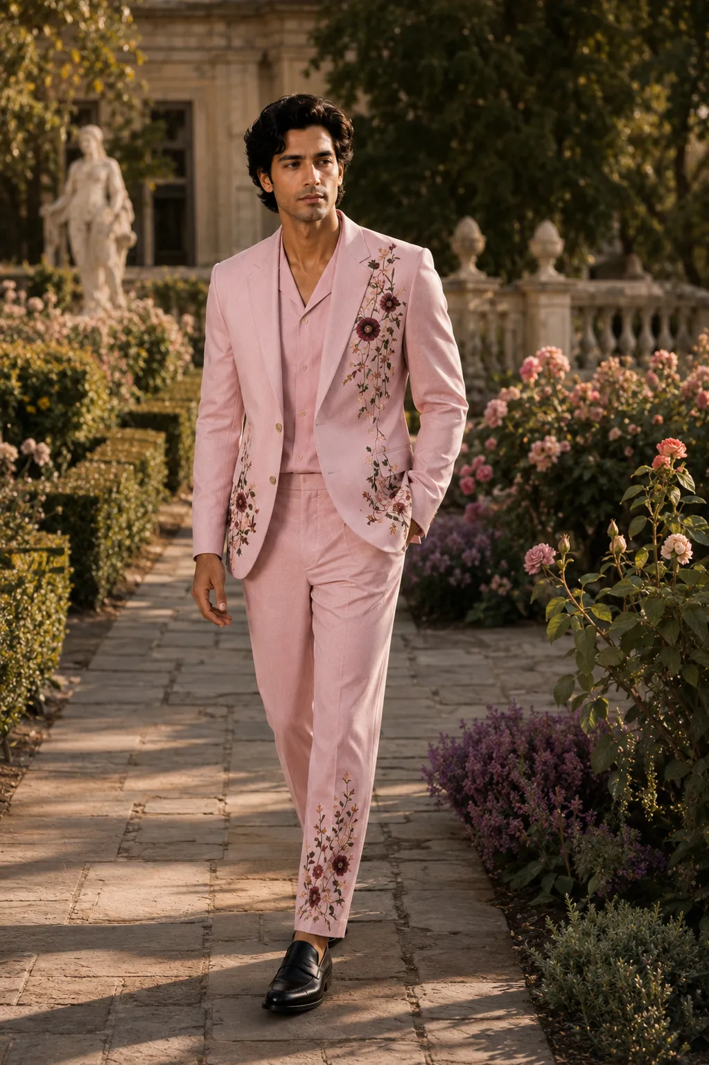 Blush Pink Embroidered Men’s Suit, Luxury Floral Resham 2 Piece Suit, Designer Wedding Suit, Premium TR Viscose