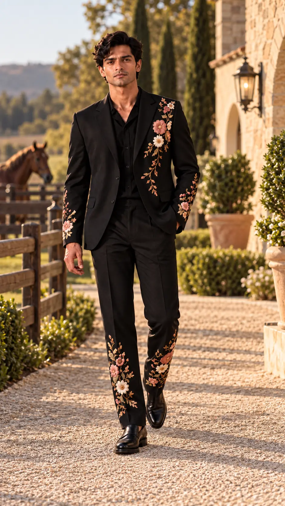 black embroidered men’s suit, black wedding suit men, luxury black suit, floral wedding suit men, designer embroidered suit, luxury men’s suit, 2 piece men’s suit, wedding guest suit men