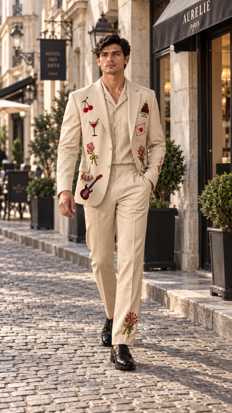 ivory wedding suit men, artistic men’s suit, hand embroidered men’s suit, luxury men’s suit, embroidered groom suit, designer wedding suit men, ivory 2 piece suit, cocktail suit men