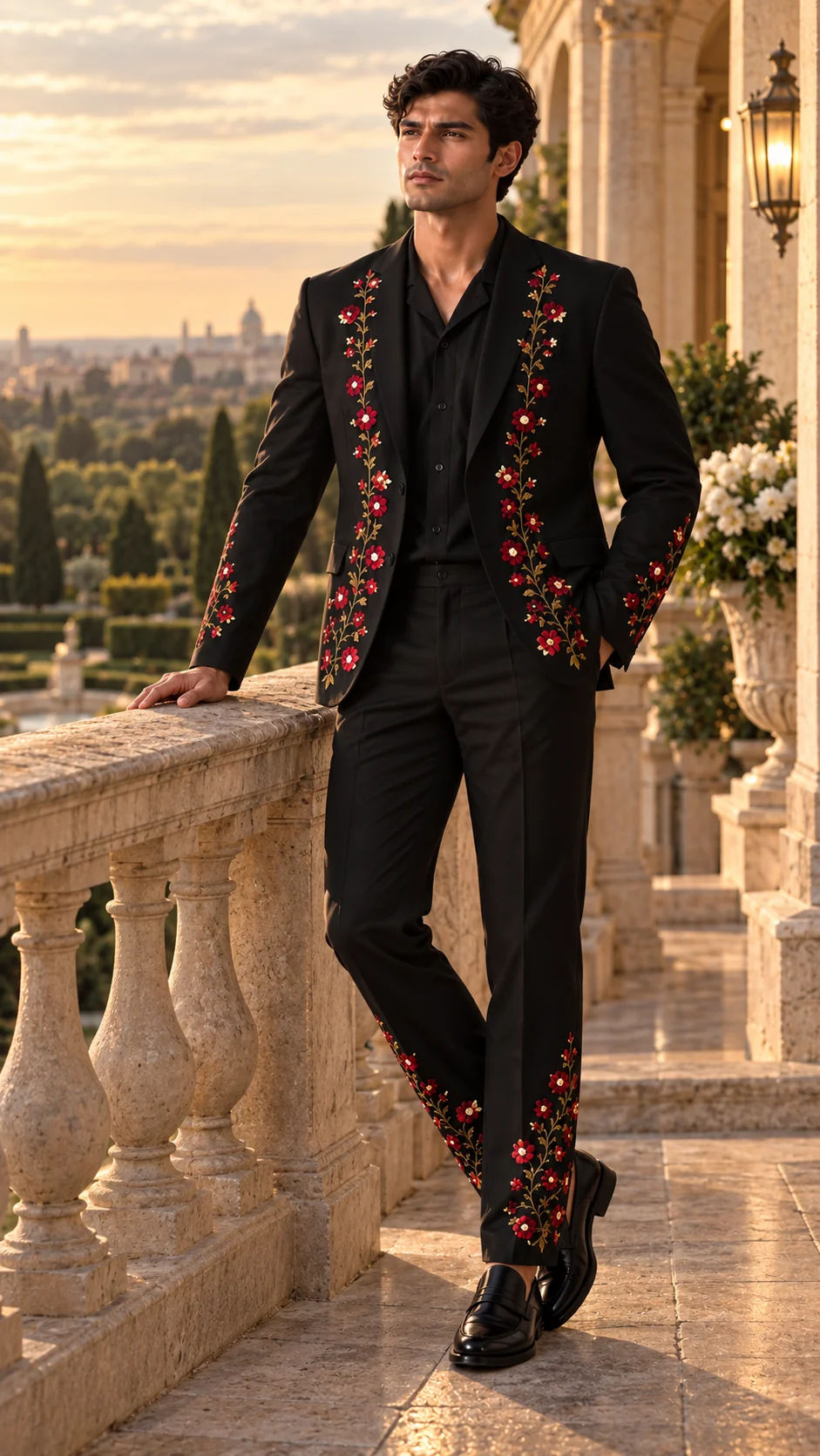 black embroidered men’s suit, black wedding suit men, luxury black suit, floral Resham suit, embroidered wedding suit, designer suit men, 2 piece men’s suit, wedding guest suit men